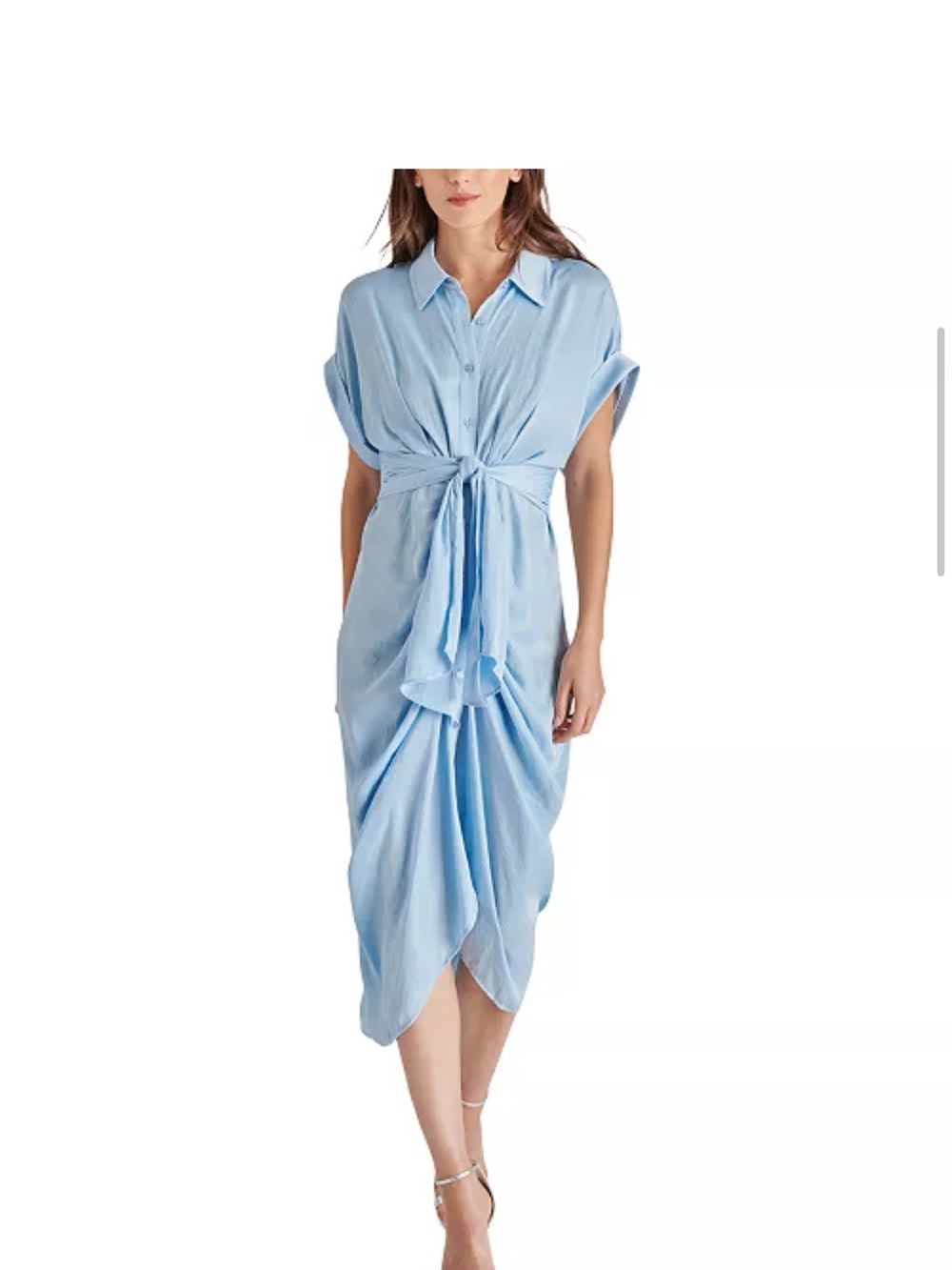 Women's Tori Tie-Front Midi Shirtdress Light Blue Button Down Light Airy Satin